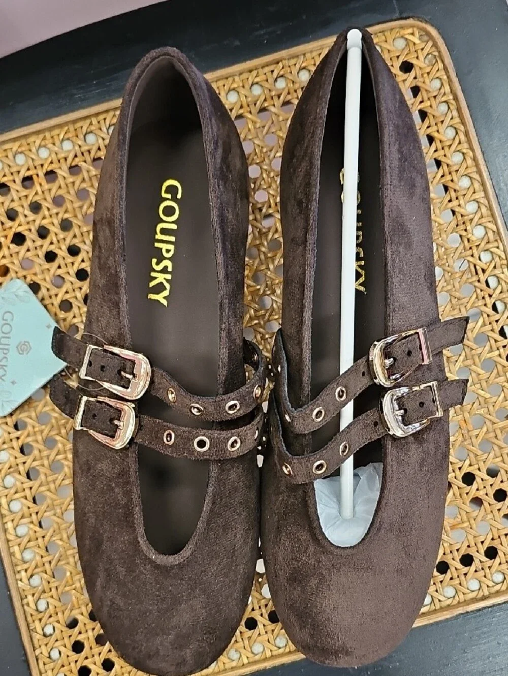 Brown Suede Double-Buckle Mary Jane Shoes for Men